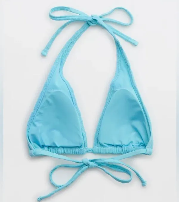 NWT Aerie Terry Floral Big Sur Turquoise Blue Triangle Bikini Top Size Large - Image 2
