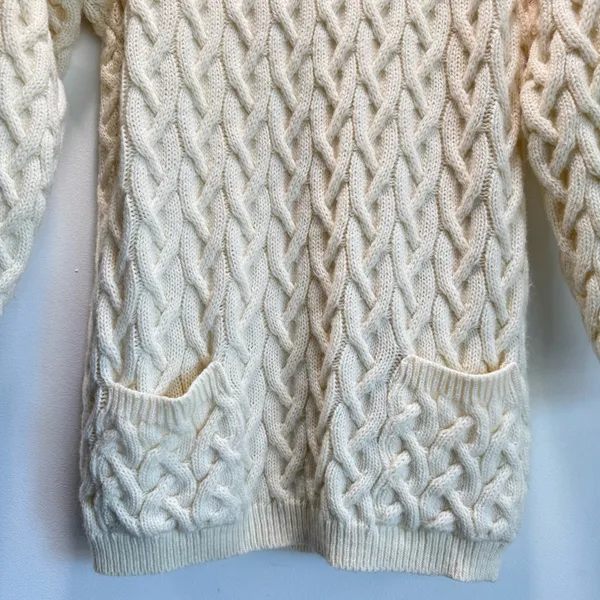 Vintage‎ Italian Cable Knit Tunic Sweater with Pockets Cream Wool Size M - Image 3