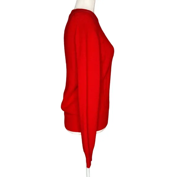 Robinsons 100% Cashmere Cable Knit‎ Sweater Medium Red Soft Cozy Crew Neck - Image 4
