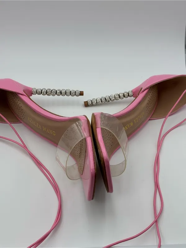 Azalea Wang Pink Lace-Up Crystal-Heel Sandals - Image 10