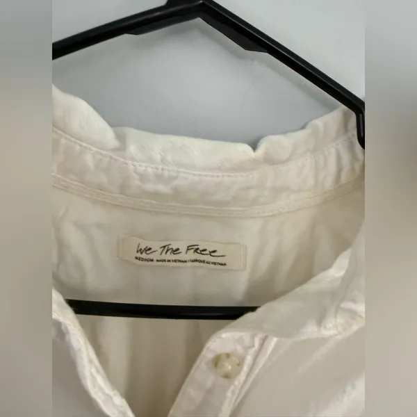 Free People Over Size Button Down Shirt Flannel Blouse Cotton White Cream Size M - Image 8