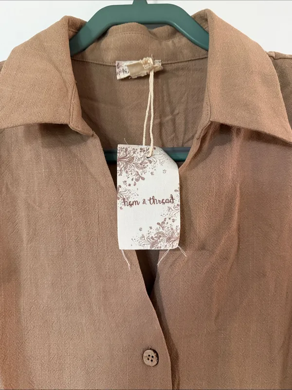Hem & Thread Brown Button-Front Midi Shirt Dress with Tie Waist - Image 2