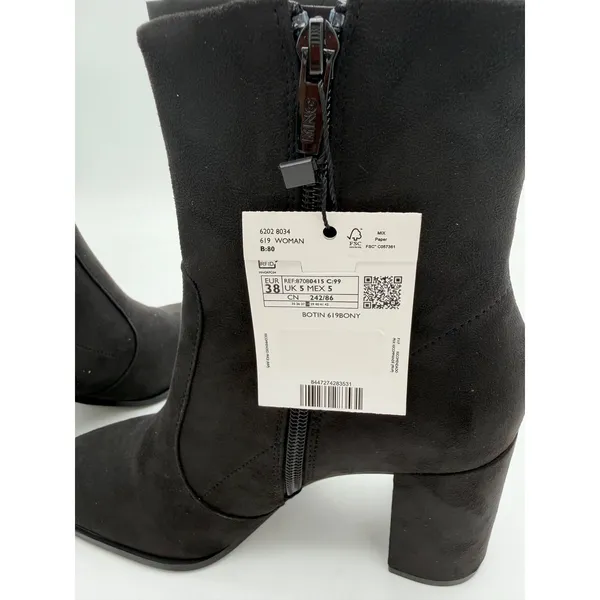 Mango Minimalist Black Vegan Suede Classic Elegance Ankle Block Heel Boots 7.5 - Image 7