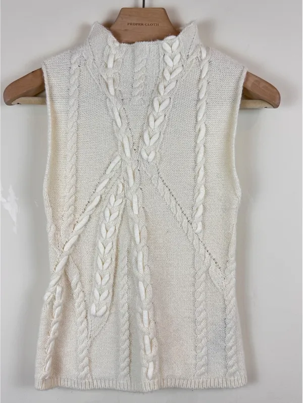 ZARA Ivory Cable Knit Wool Blend Sleeveless Mock Neck Sweater Vest Size S - Image 2