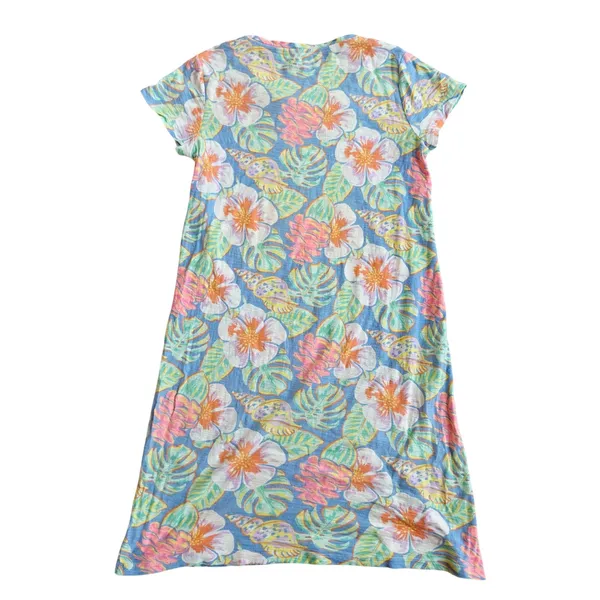 Vineyard Vines Womens Tropical Floral Seashell Cotton T-Shirt Dress Blue XS - Image 3