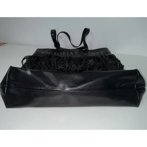 Victorias Secret Limited Edition Flirty Fringe Tote Bag Black Faux Leather Goth - Image 4