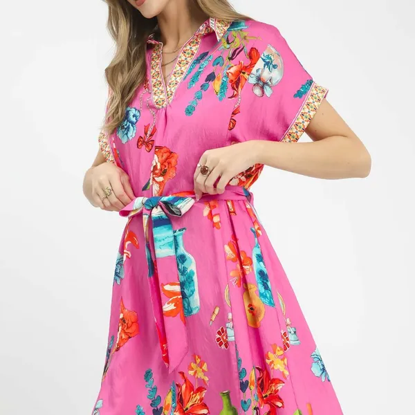Umgee Floral Print Mini Dress with Belt‎ - Image 2