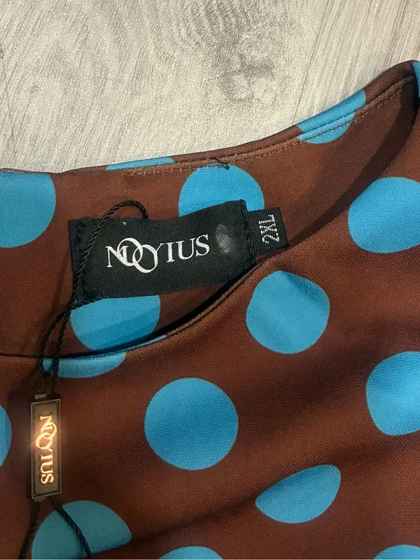 MOOYIUS Sleeveless Brown Midi‎ Dress with Light Blue Polka Dots - Image 5