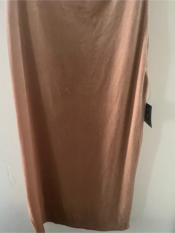 Lulus Blush Pink Velvet Puff Sleeve Midi Dress Large Lace Coquette Babydoll NWT - Image 3