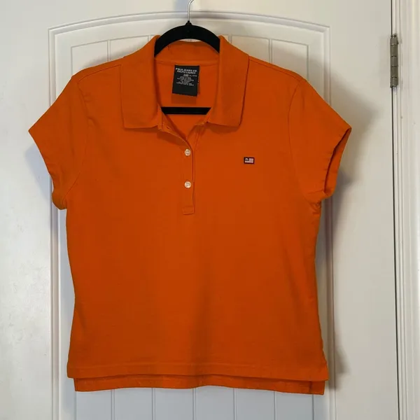 Polo Jeans Co Shirt XL VTG Ralph Lauren Womens Crop Short Sleeve Flag Logo Polo - Image 2