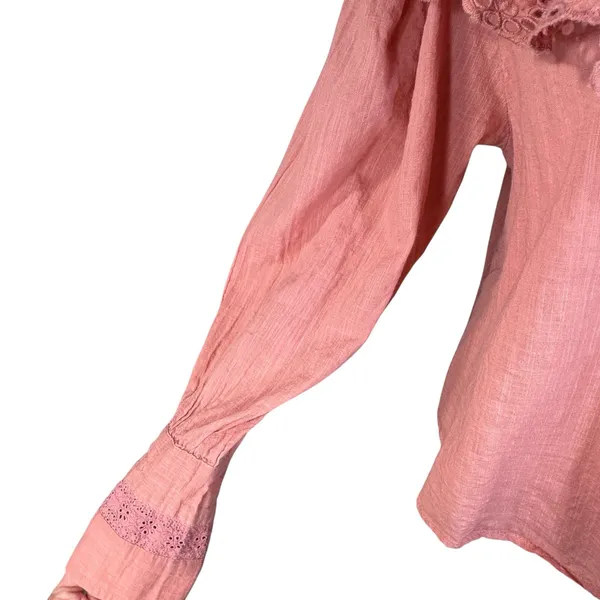 Free People X-Small Hit the Road Top Ruffle Button Puff Sleeve Lightweight Pink - Image 4