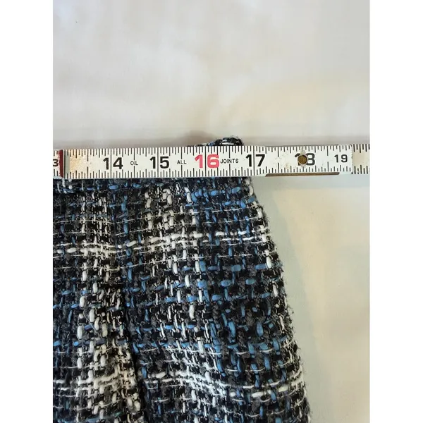 LOFT Plaid Tweed Mini‎ Skirt Blue Black White Lined Sz 12 Preppy Academia - Image 5