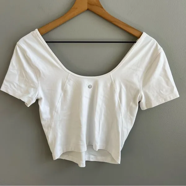 Lululemon Align Tee Short Sleeve Cropped Top White Size 6 V-Neck Open Back Shirt - Image 5