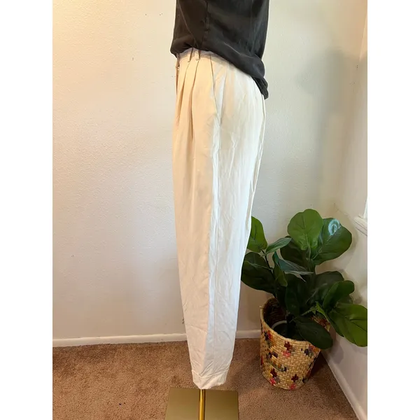 Express Vintage Linen Silk Cream High Rise Pleated Cropped Trouser Pants Size 2 - Image 3