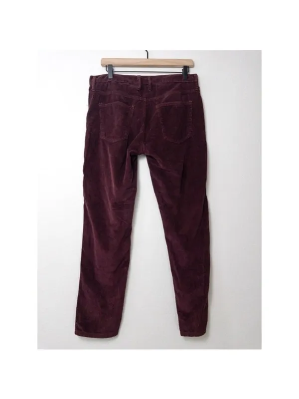 Current/Elliott Velvet Straight Leg Pant 10 Wine Mid Rise Pockets Corduroy - Image 6