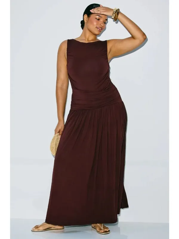 Summer Away Patmos Dress in Dark Walnut Small Womens Long Maxi - Image 11