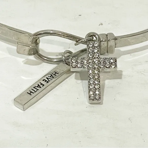 Silver Tone Rhinestone Cross Have Faith Dangle Charm‎ Bracelet - Image 2