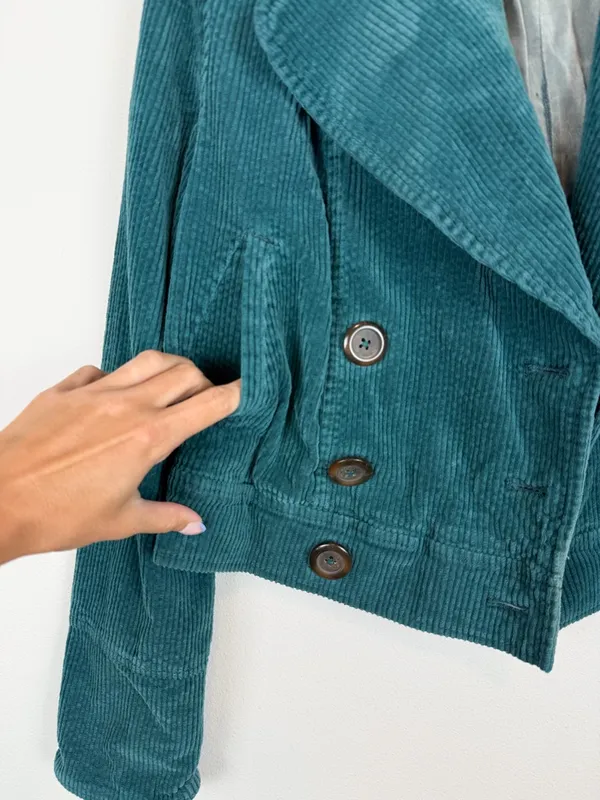 Free People Teal Corduroy Cropped Moto Jacket Size XS - Image 5