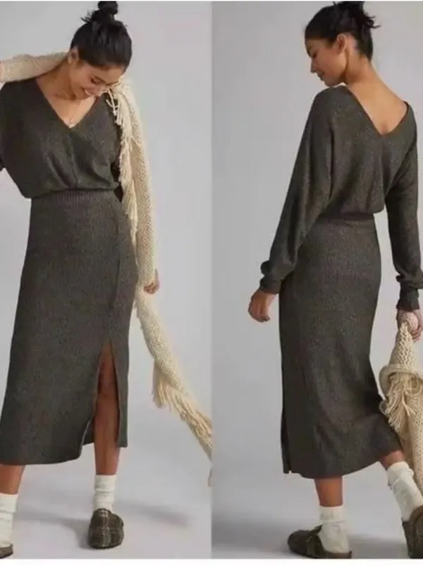 Anthropologie Daily Practice Barre Ribbed V-Neck Midi Dress Medium NWT - Image 2