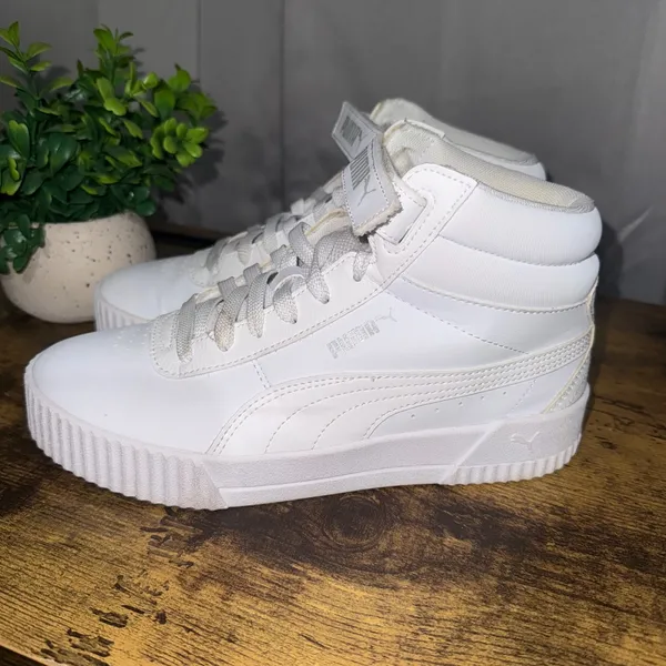 Puma Carina Mid White Sneakers Womens 7.5 Platform High Top Athletic Shoes - Image 3