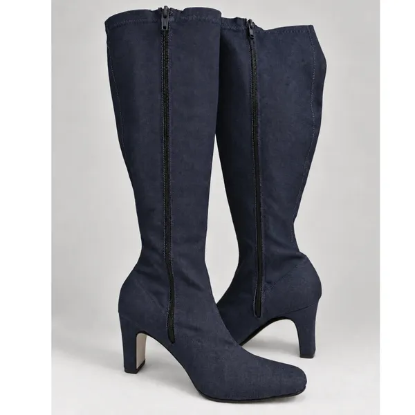Knee High dark navy denim heeled boots Blue Size 8.5 - Image 8