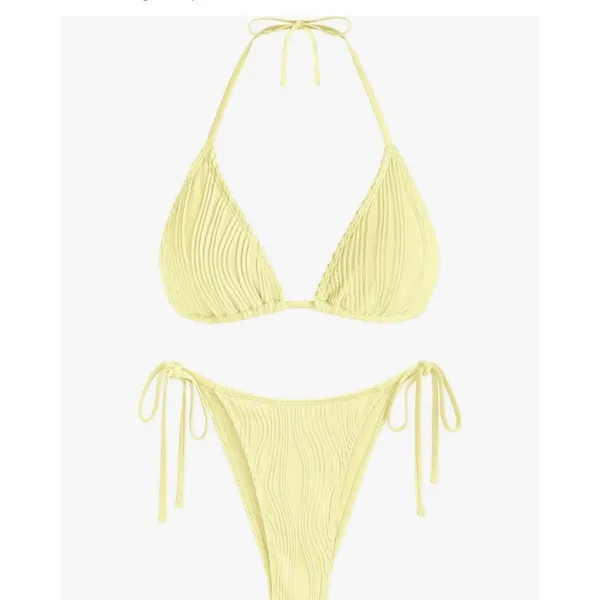 ZAFUL Textured Halter Bikini for Women 2 Piece Triangle Bikini Yellow S - Image 3