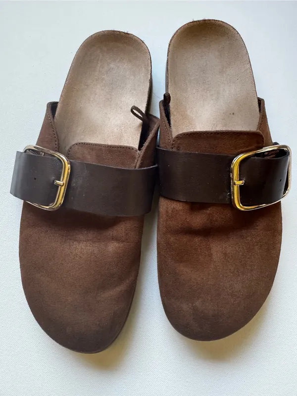 Old Navy Brown Suede Buckle Slide Loafers - Image 6