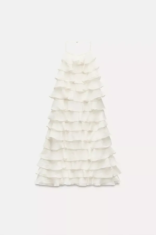 Zara ivory ecru mini dress halter ruffle Bohemian summer vacation evening casual - Image 11