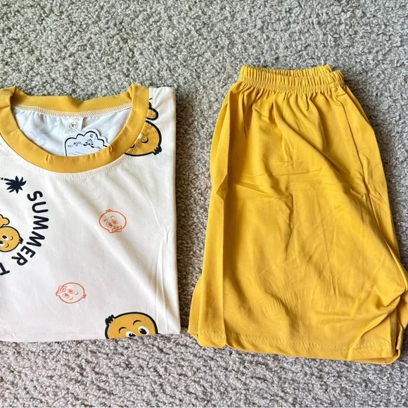 Short Sleeve Pajama Set Women Size s‎ Yellow New Cartoon Duck Print Loungewear - Image 11