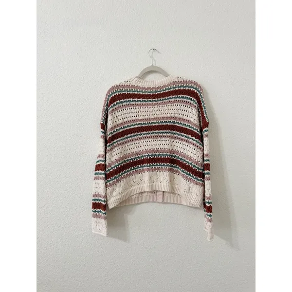 Lucky Brand Striped Crochet Open Knit Cardigan Sweater Size L - Image 3