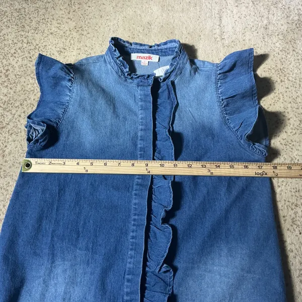Mazik Cottagecore Blue Denim Ruffle‎ Sleeve Shift Dress MK5338 S Western Boho - Image 4