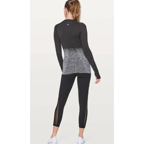 Lululemon Women's Swiftly Tech Long Sleeve Crew Black Grey Ombre Top Size 8 - Image 2