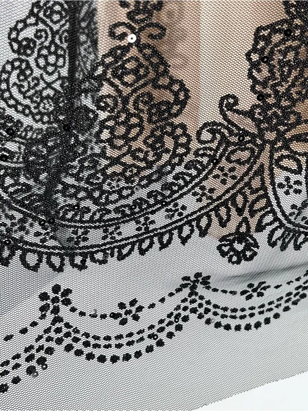David’s Bridal Caviar Beaded Black Netting Over Beige Lining Cocktail-Size 8 - Image 8