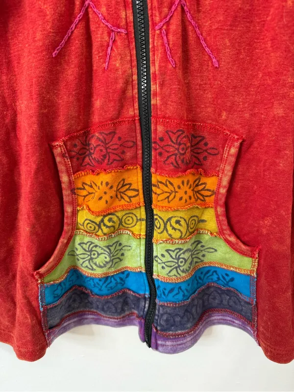 {L/XL} Greater Good Patchwork Rainbow Zip Jacket Red Size L - Image 6