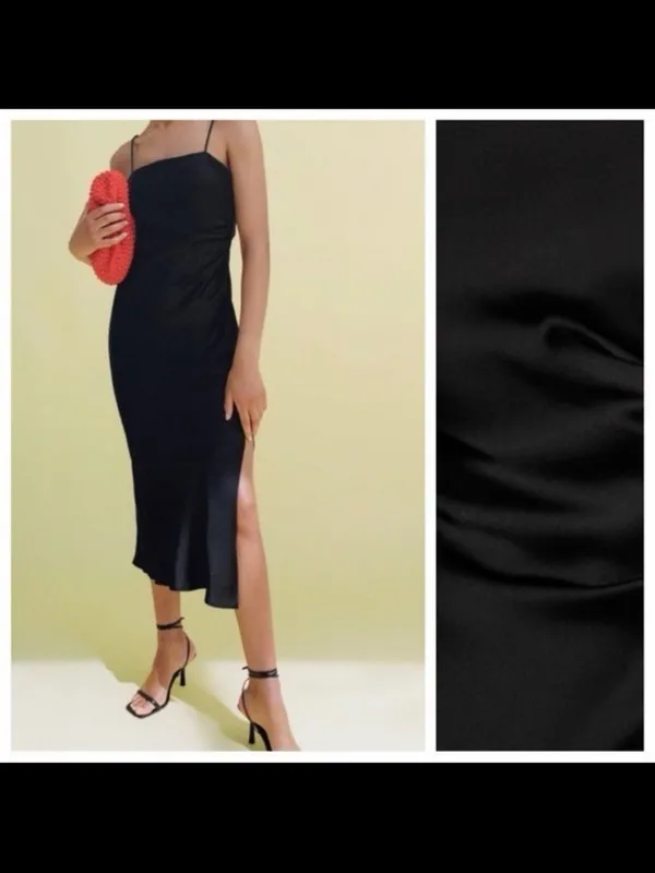 Zara Black Satin Slip Midi Dress with Thigh Slit - Image 4