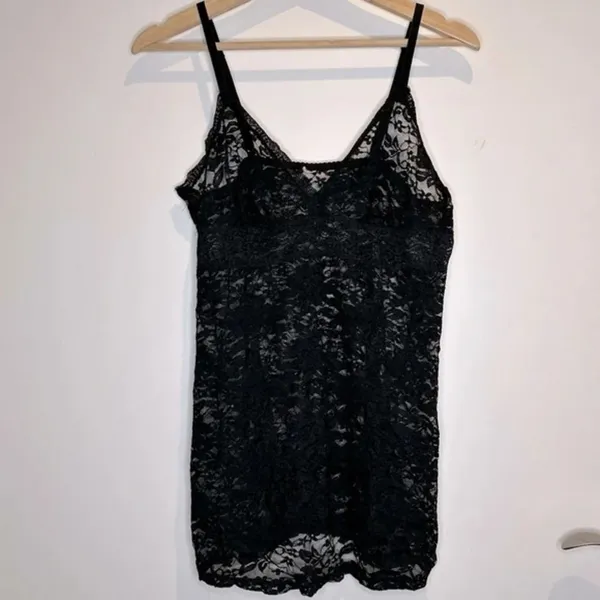 Black Lace Camisole Medium Large Vintage Retro Glam Boudoir pinup romantic - Image 3