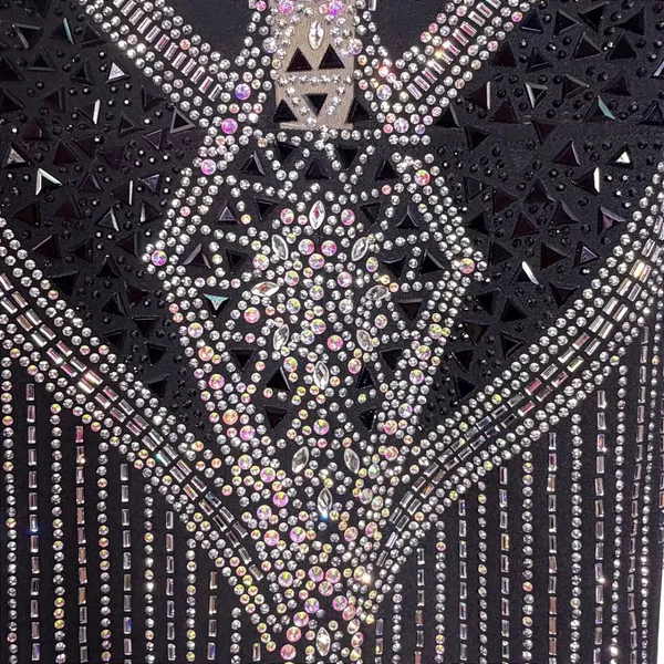 NWOT BANJUL Rhinestone Black Romper Mesh‎ Plunge V Long Sleeve - Large - Image 3