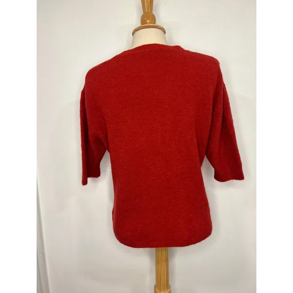 Minimalist Red Cashmere Blend Boxy Short Sleeve Sweater L - Image 4