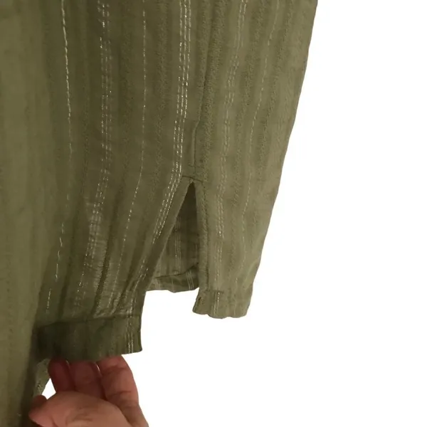 Anthropologie pin tuck moss green & metallic shirt dress S‎ - Image 8
