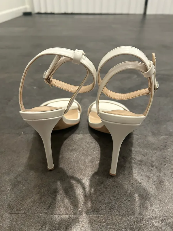 White Stiletto Strappy High Heels Size 8 - Image 3