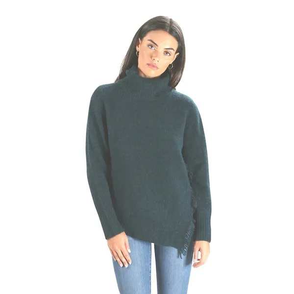 3.1 Phillip Lim Dark Green Wool Blend Turtleneck Fringe Sweater - Image 4