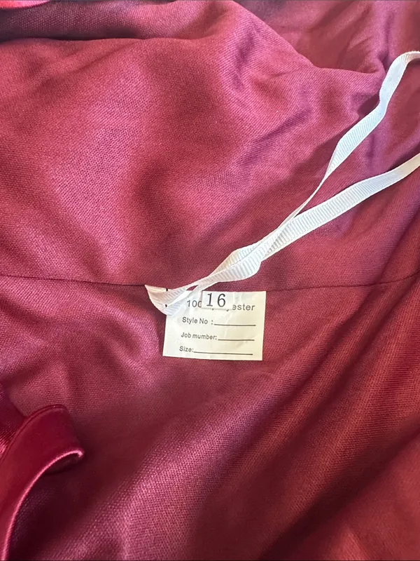 Flocked Velvet Sequin Bodice Pleated Satin Skirt Ball Gown Burgundy Size 16 NWOT - Image 7