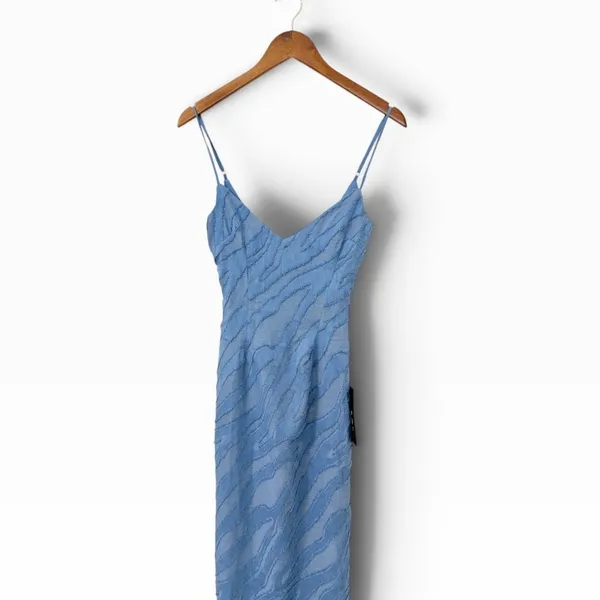 Lulus Derisa Slate Blue Textured Burnout Slip Midi Dress size XS NWT - Image 6