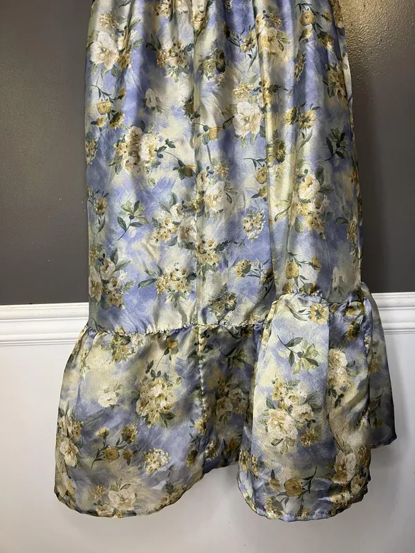 Wild Fable Dress Womens Small Blue Floral Satin Maxi Sundress Ruffle Hem - Image 9