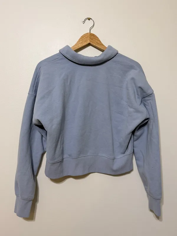 Beyond Yoga LuxeFleece Collared Sweatshirt Size Small Blue Sweater - Image 5