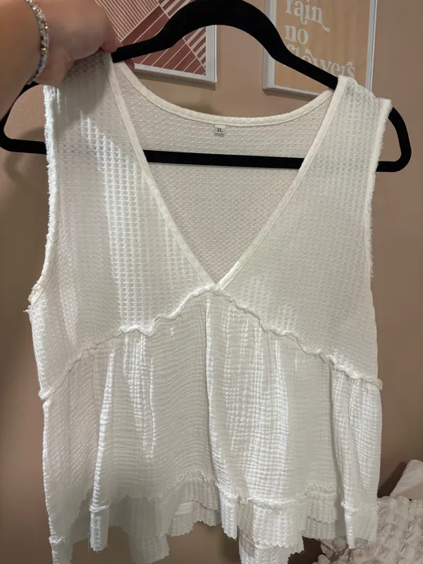 White Waffle Babydoll Blouse - Image 2