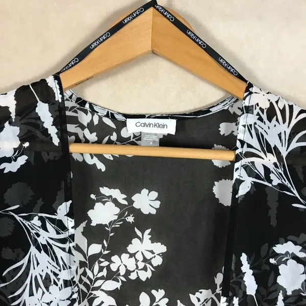 Calvin Klein Black White Floral Chiffon Cover-up Cardigan NWT 4 - Image 9