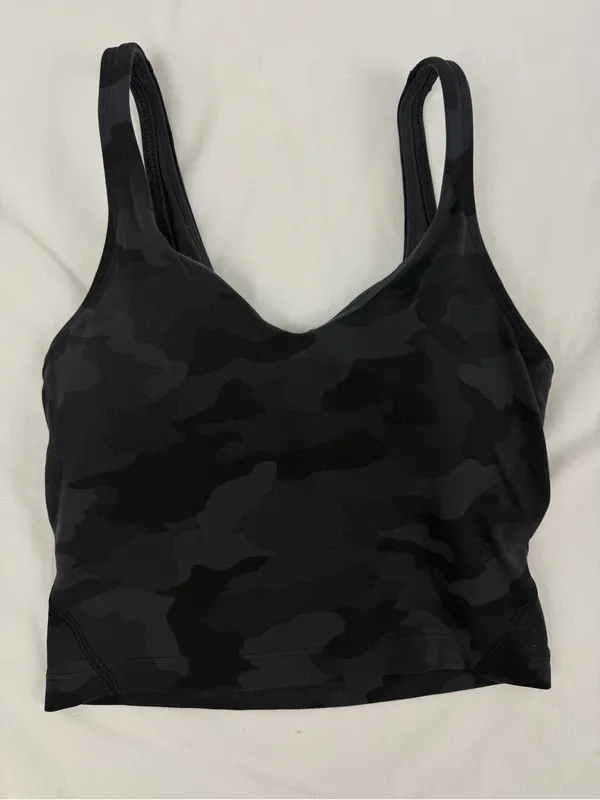 Lululemon Align Cropped V-neck Tank Top Black Camo w/ Pads Women Size 2 W1DAHS - Image 3