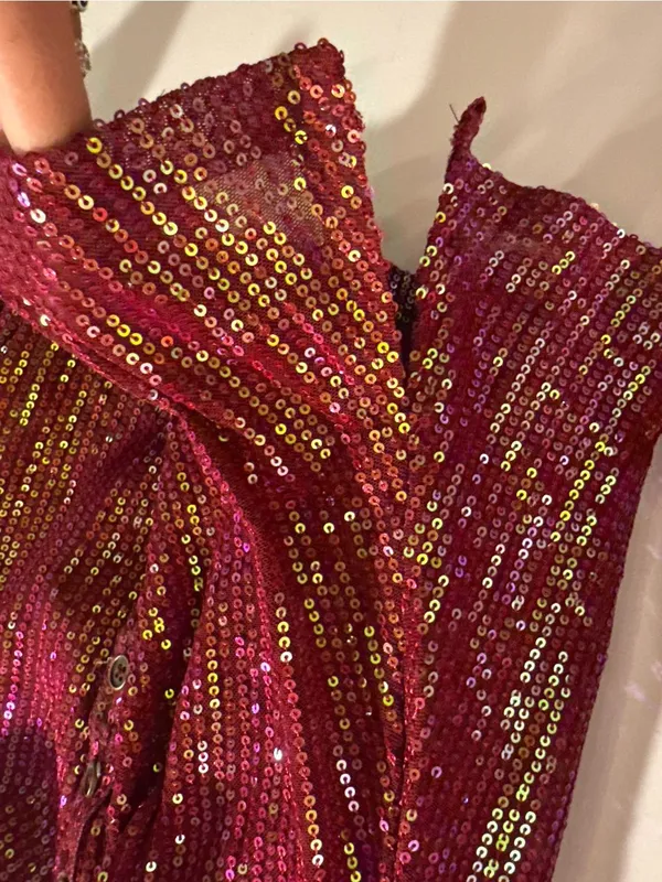 Free‎ People Magenta Sequin Long Sleeve Button Down Shirtee Top Size Small - Image 10