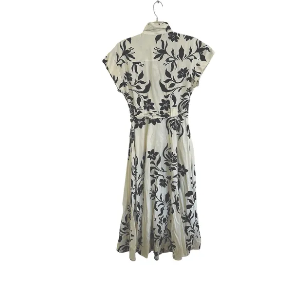Miou Muse Beige/Black Floral Button-Front Collared Midi dress Size Medium - Image 3